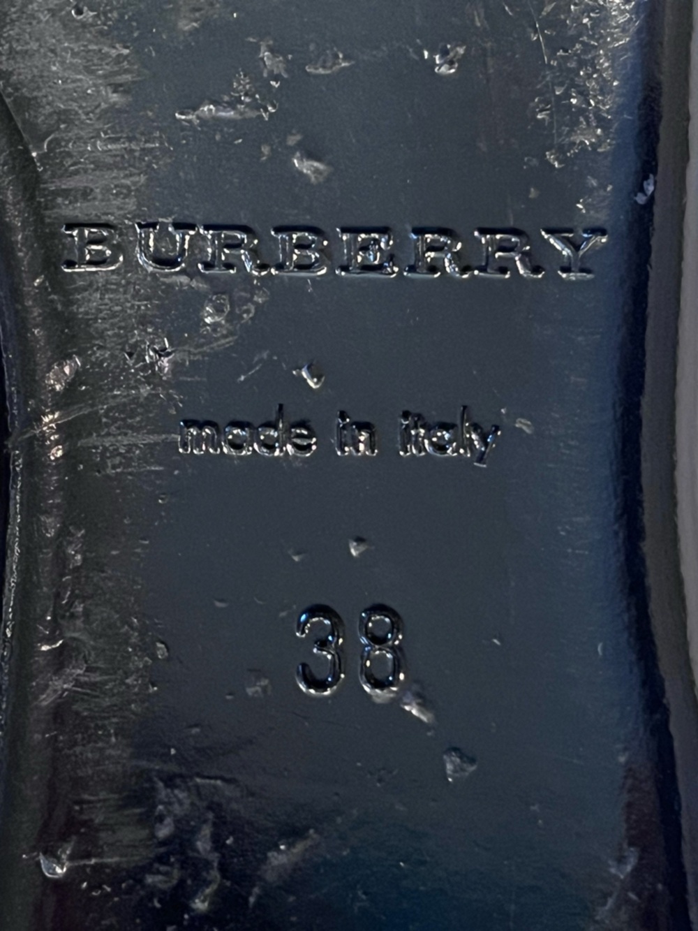Burberry 38 Pewter Metallic Nova Check Sling-Back Peep-Toe Flats - Picture 11 of 11